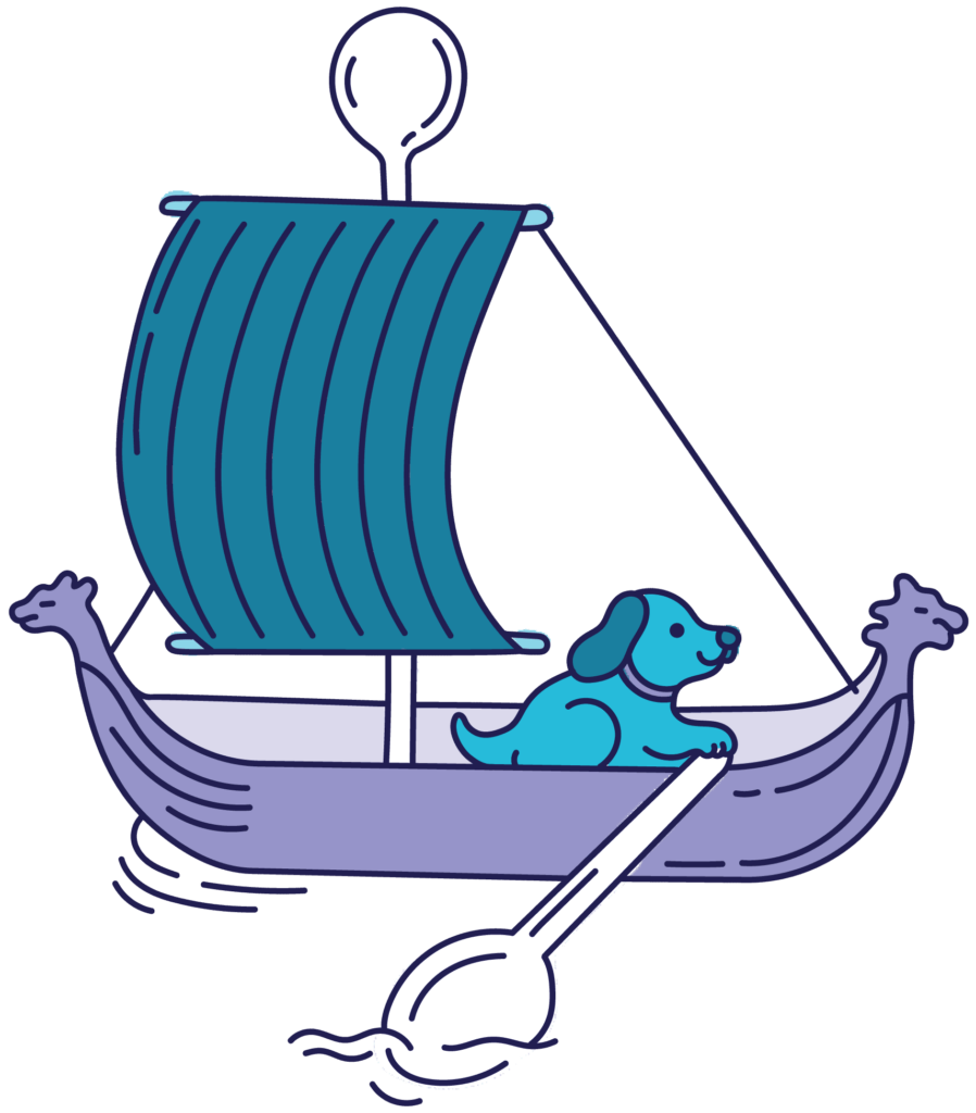 spoonkind dog on viking longship